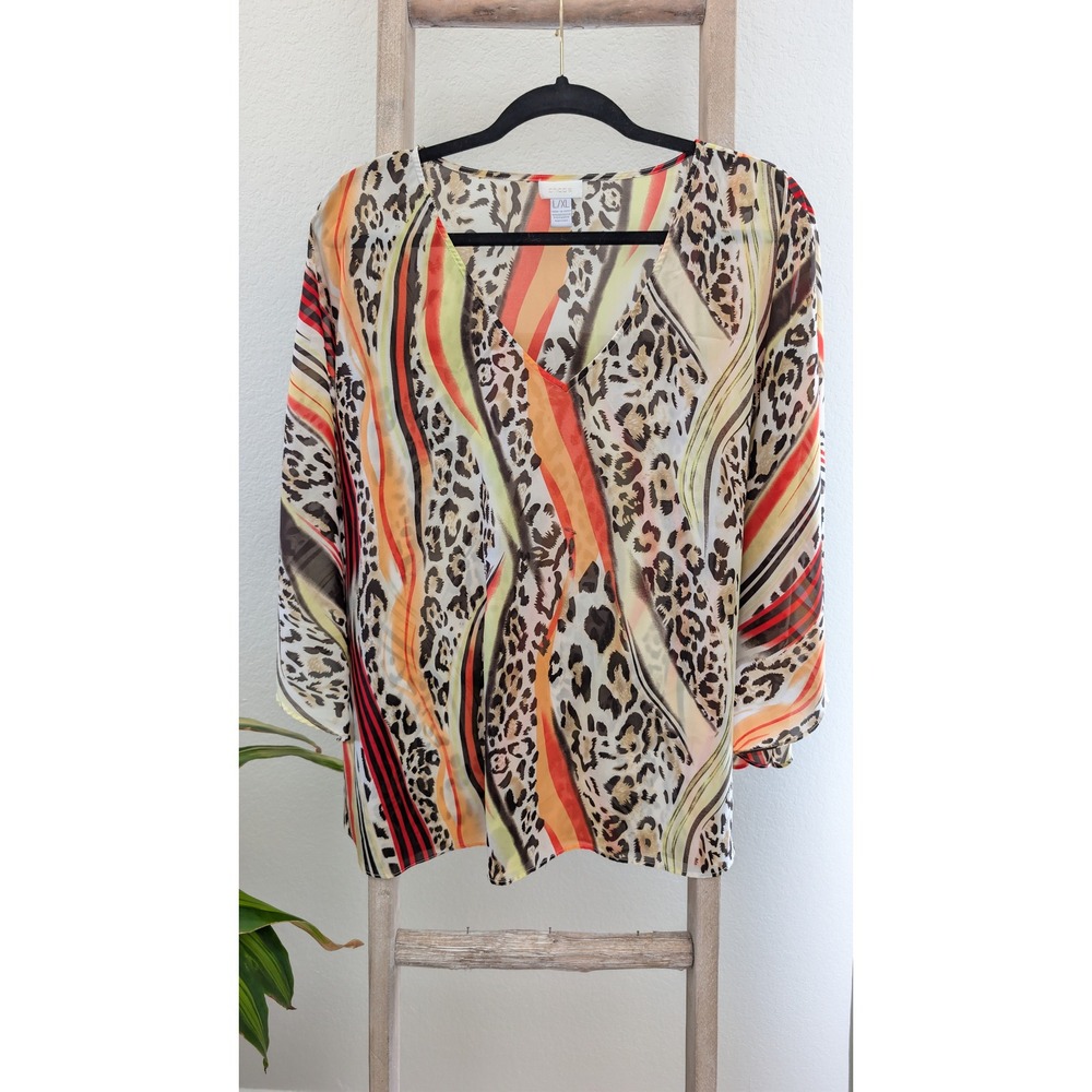 Chico's Dolman Mixed Animal Print Sheer Top, size 3 (XL)